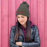 All Gray Pom-Pom Beanie with red embroidery from Czar Clothing