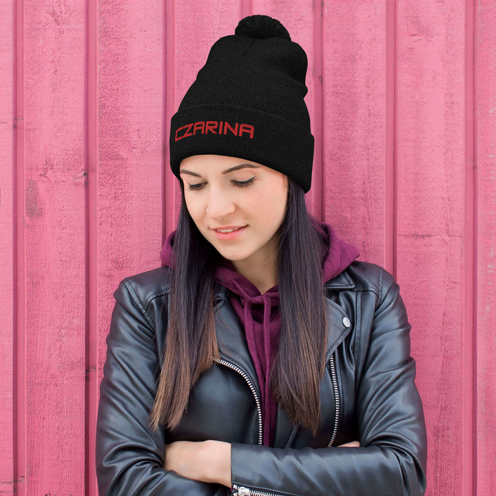 embroidered black Pom-Pom Beanie from Czar Clothing