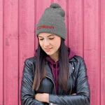 Embroidered Gray Pom-Pom Beanie Hat from Czar Clothing